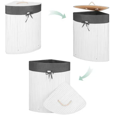 Kôš na bielizeň rohový 60l SPRINGOS MIREVA bambus biely