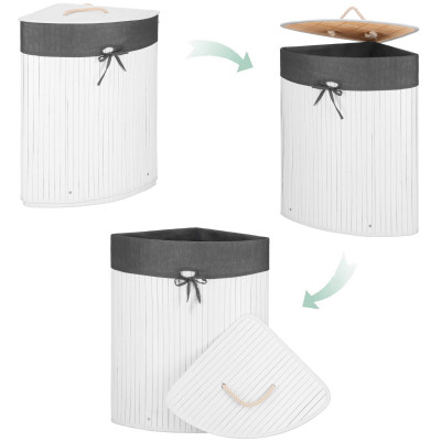 Kôš na bielizeň rohový 60l SPRINGOS MIREVA bambus biely