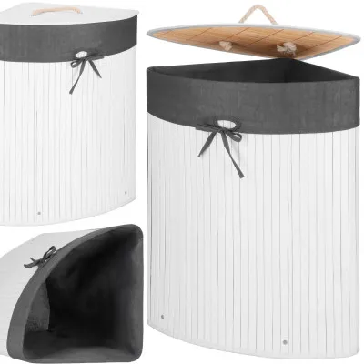 Kôš na bielizeň rohový 60l SPRINGOS MIREVA bambus biely