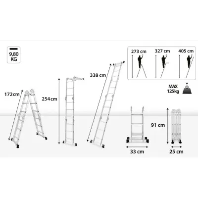 Multifunkčný rebrík 4x3 priečky DRABEST DU4x3 HOME 125 kg