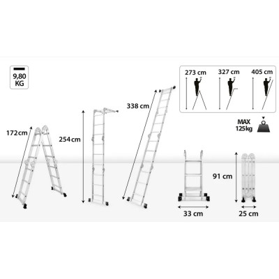 Multifunkčný rebrík 4x3 priečky DRABEST DU4x3 HOME 125 kg