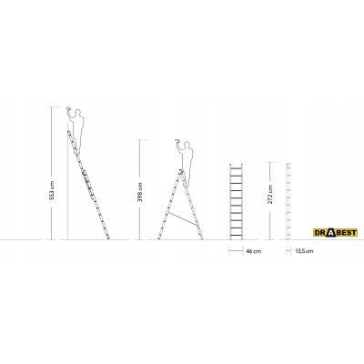 Hliníkový rebrík 2x10 priečok dvojdielny DRABEST DW2-10 PRO