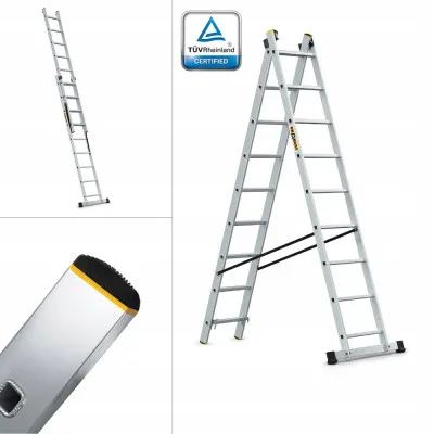 Hliníkový rebrík 2x9 priečok dvojdielny DRABEST DW2-9 PRO