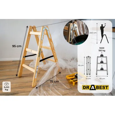 Drevené maliarske štafle 2x3 stupne obojstranné DRABEST DREW 2x3 PRO