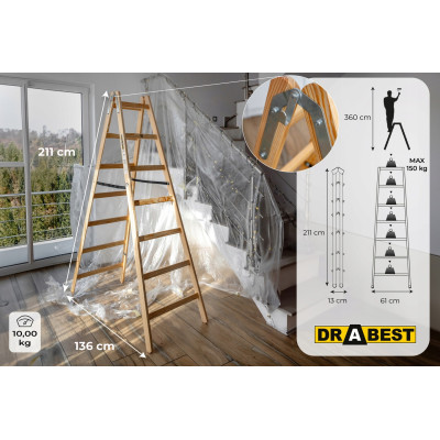 Drevené maliarske štafle 2x7 stupňov obojstranné DRABEST DREW 2x7 PRO