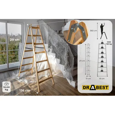 Drevené maliarske štafle 2x7 stupňov obojstranné DRABEST DREW 2x7 PRO