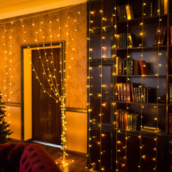 LED svetelný záves - 2x2m, 200LED, 8 funkcií, ovládač, pamäť, IP20, teplá biela