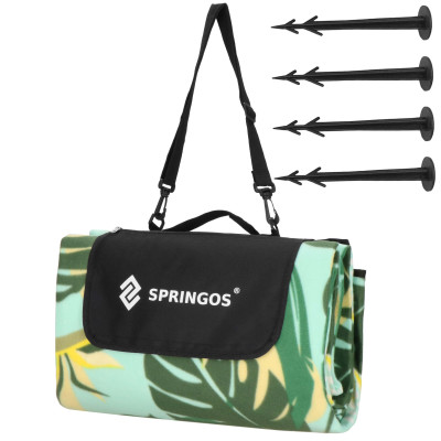 Pikniková deka 200x200 SPRINGOS PM052 zelená s listami