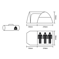 Turistický stan pre 3 osoby SPRINGOS ELYSE šedo-modrý