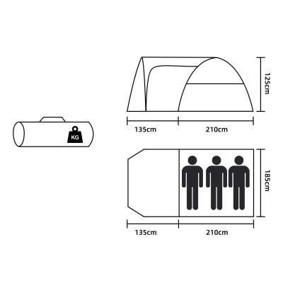 Turistický stan pre 3 osoby SPRINGOS ELYSE šedo-modrý