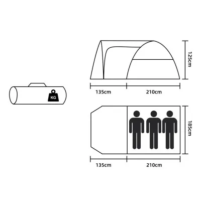 Turistický stan pre 3 osoby SPRINGOS ELYSE šedo-modrý