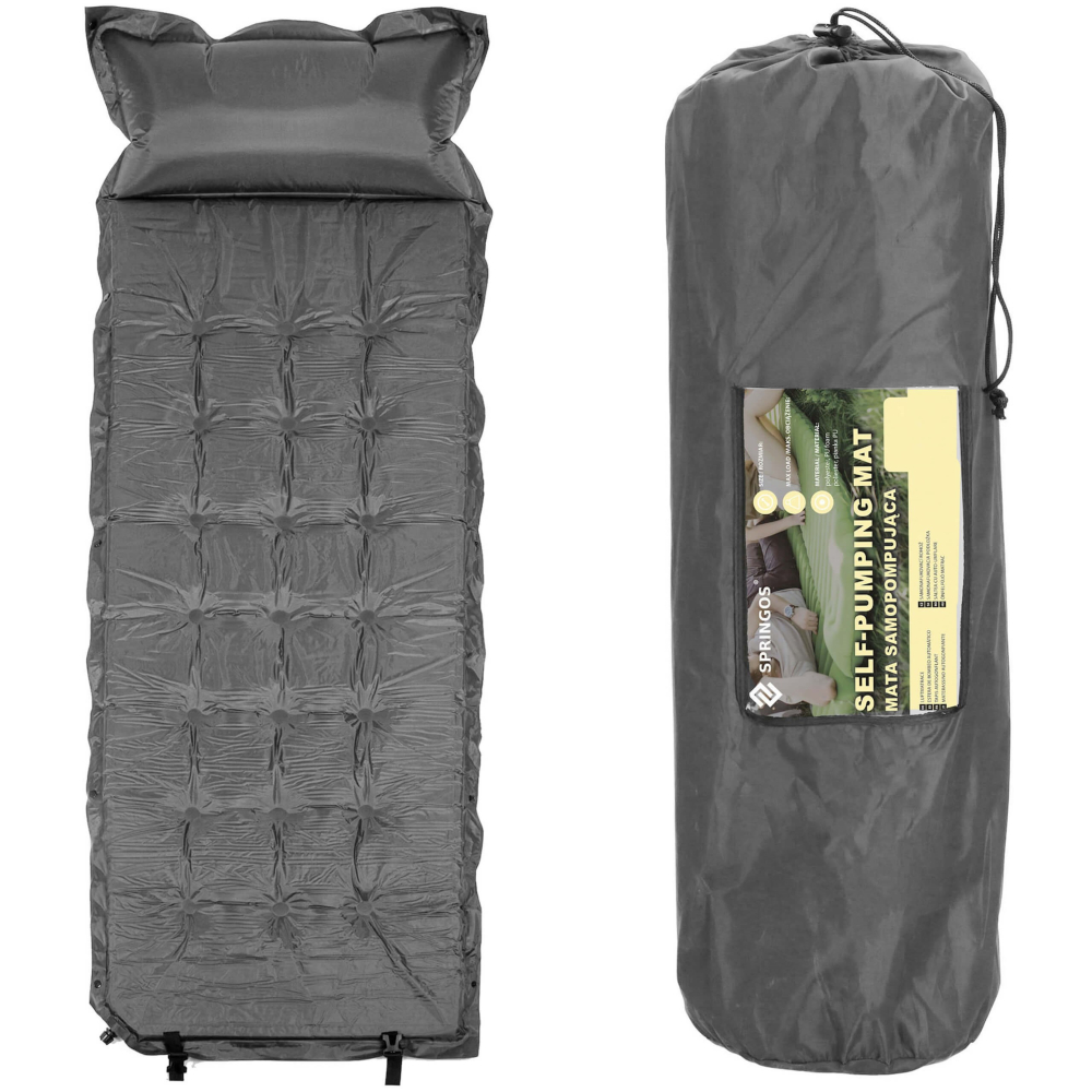 Samonafukovacia karimatka s vankúšom 193x66x3,5 cm SPRINGOS TERRA sivá