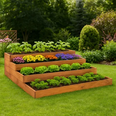 Vyvýšený záhon 4 poschodový 123x123 cm drevený SPRINGOS GB0001