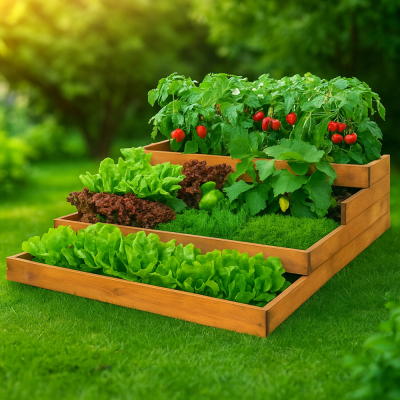 Vyvýšený záhon 4 poschodový 123x123 cm drevený SPRINGOS GB0001