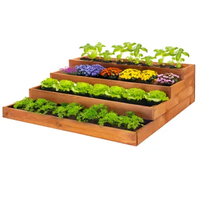 Vyvýšený záhon 4 poschodový 123x123 cm drevený SPRINGOS GB0001
