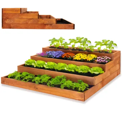 Vyvýšený záhon 4 poschodový 123x123 cm drevený SPRINGOS GB0001