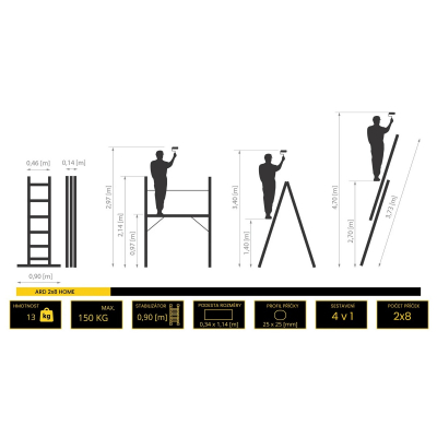 Multifunkčné lešenie 3m / 4,7m DRABEST ARD-2x8 HOME