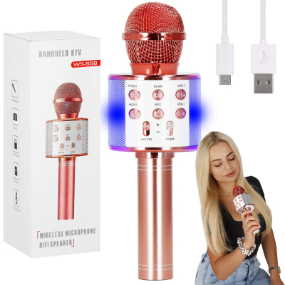 Bezdrôtový karaoke mikrofón s reproduktorom SPRINGOS KG0029 ružový