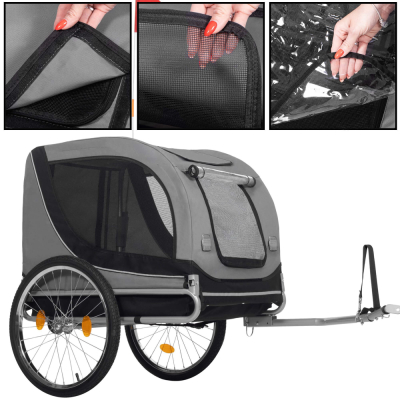 Vozík za bicykel pre psa SPRINGOS ROVERA sivý