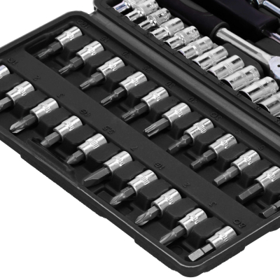 Sada 45 dielov nástrčných kľúčov s bitmi a račňou SPRINGOS MONTIX čierna