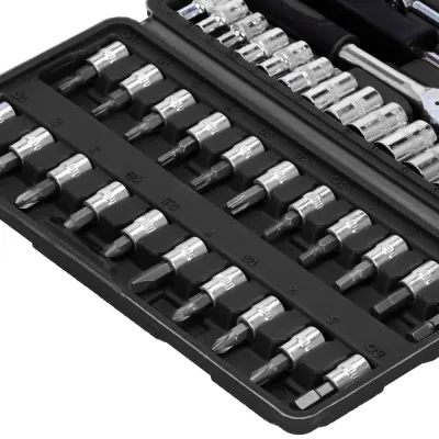 Sada 45 dielov nástrčných kľúčov s bitmi a račňou SPRINGOS MONTIX čierna