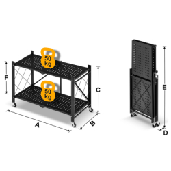 Kovový regál 70x35x50 cm 2 police lakovaný mobilný HIGHER CJ01-02