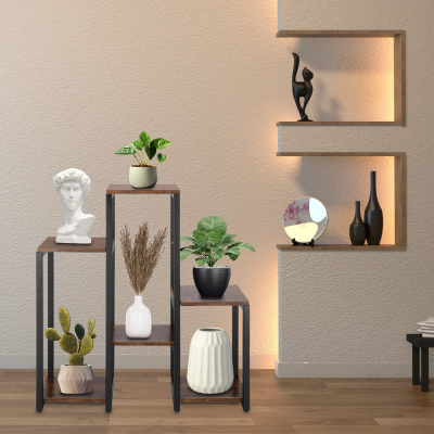 Kovový stojan na kvety 79 cm SPRINGOS VERDIA tmavo hnedý