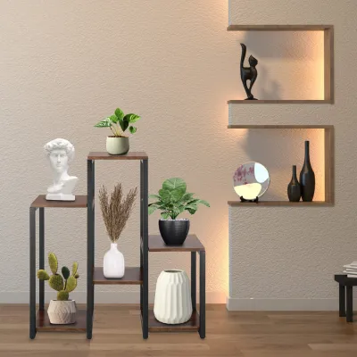 Kovový stojan na kvety 79 cm SPRINGOS VERDIA tmavo hnedý