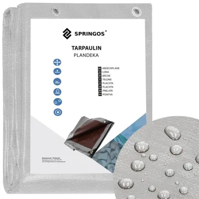 Krycia plachta s okami 4x5 m, extra silná, 210g PE, šedá SPRINGOS PROTECT