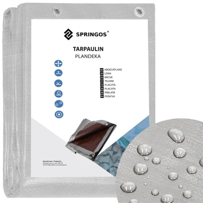 Krycia plachta s okami 4x4 m, extra silná 270g PE, šedá SPRINGOS PROTECT