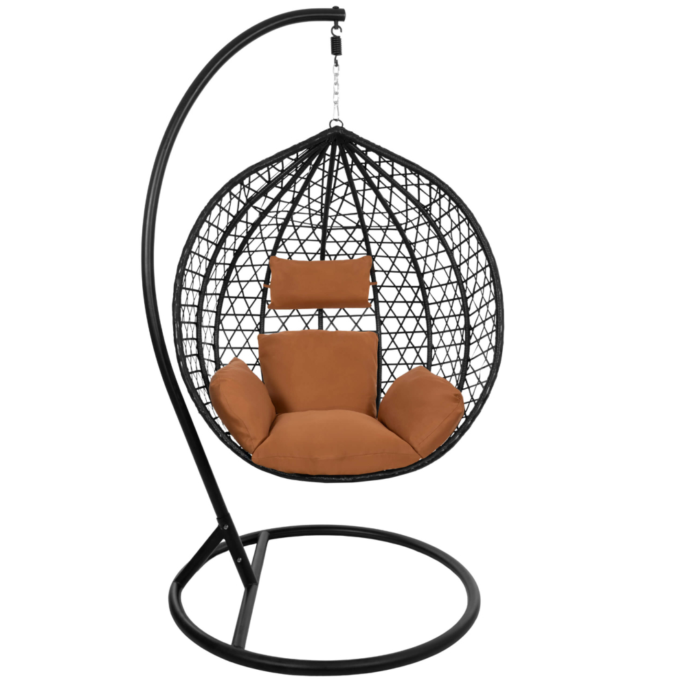 Hojdacie kreslo so stojanom SPRINGOS BEATA čierne + hnedé vankúše