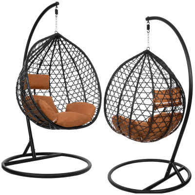 Hojdacie kreslo so stojanom SPRINGOS BEATA čierne + hnedé vankúše