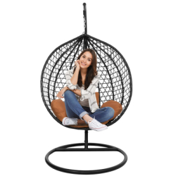 Hojdacie kreslo so stojanom SPRINGOS BEATA čierne + hnedé vankúše