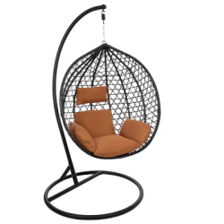 Hojdacie kreslo so stojanom SPRINGOS BEATA čierne + hnedé vankúše