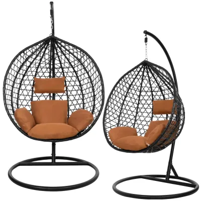 Hojdacie kreslo so stojanom SPRINGOS BEATA čierne + hnedé vankúše