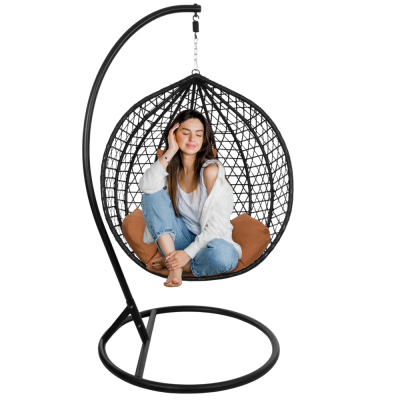 Hojdacie kreslo so stojanom SPRINGOS BEATA čierne + hnedé vankúše