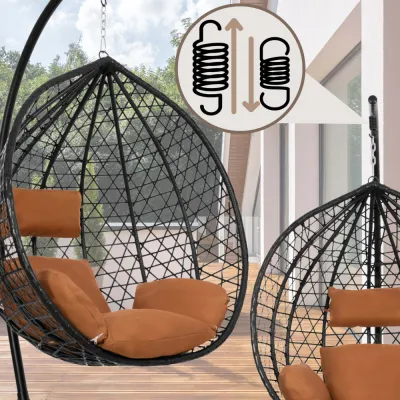 Hojdacie kreslo so stojanom SPRINGOS BEATA čierne + hnedé vankúše