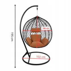 Hojdacie kreslo so stojanom SPRINGOS BEATA čierne + hnedé vankúše