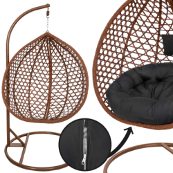 Hojdacie kreslo so stojanom SPRINGOS BEATA PREMIUM hnedé + tmavo šedé vankúše