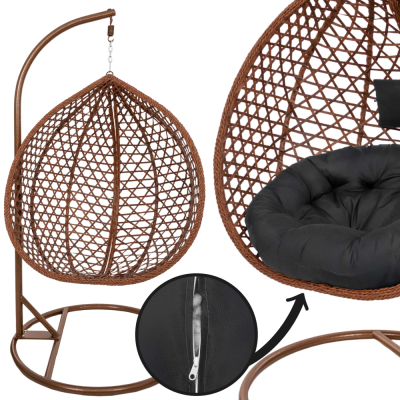 Hojdacie kreslo so stojanom SPRINGOS BEATA PREMIUM hnedé + tmavo šedé vankúše