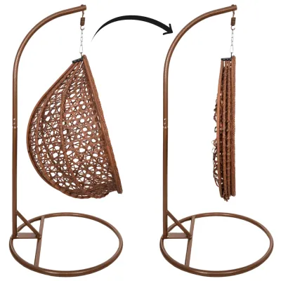 Hojdacie kreslo so stojanom SPRINGOS BEATA PREMIUM hnedé + tmavo šedé vankúše