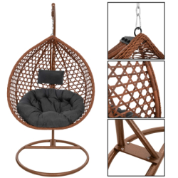 Hojdacie kreslo so stojanom SPRINGOS BEATA PREMIUM hnedé + tmavo šedé vankúše