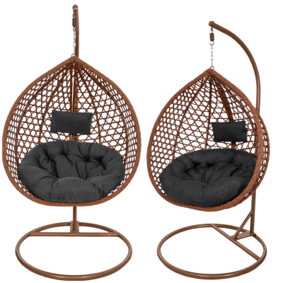 Hojdacie kreslo so stojanom SPRINGOS BEATA PREMIUM hnedé + tmavo šedé vankúše