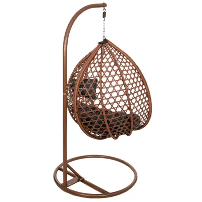 Hojdacie kreslo so stojanom SPRINGOS BEATA PREMIUM hnedé + tmavo šedé vankúše