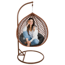 Hojdacie kreslo so stojanom SPRINGOS BEATA PREMIUM hnedé + tmavo šedé vankúše