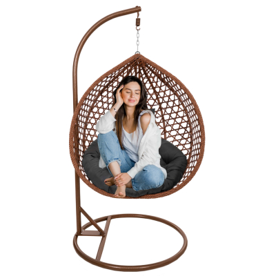 Hojdacie kreslo so stojanom SPRINGOS BEATA PREMIUM hnedé + tmavo šedé vankúše