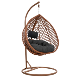 Hojdacie kreslo so stojanom SPRINGOS BEATA PREMIUM hnedé + tmavo šedé vankúše