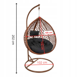 Hojdacie kreslo so stojanom SPRINGOS BEATA PREMIUM hnedé + tmavo šedé vankúše