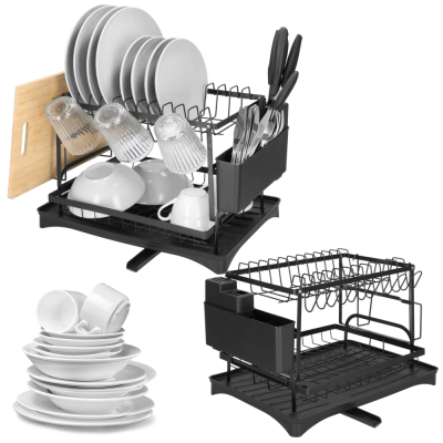 Dvojposchodový odkvapkávač na riad 42x30 cm SPRINGOS KI0157 čierny