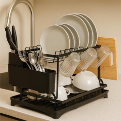 Dvojposchodový odkvapkávač na riad 42x30 cm SPRINGOS KI0157 čierny